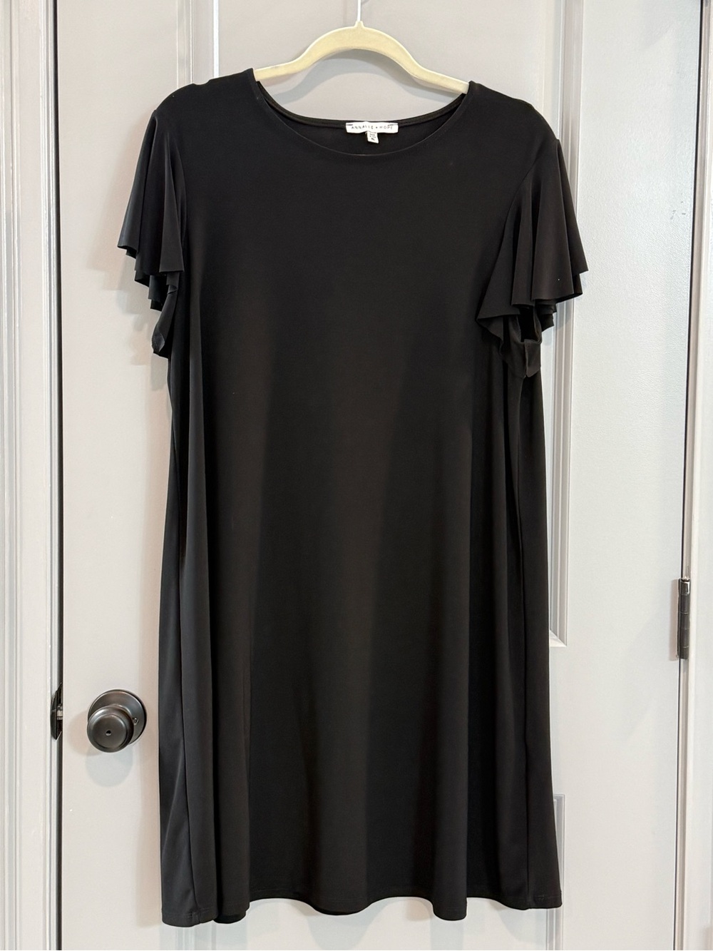 Annalee + Hope Black Midi Dress with Ruffle Short Sleeves